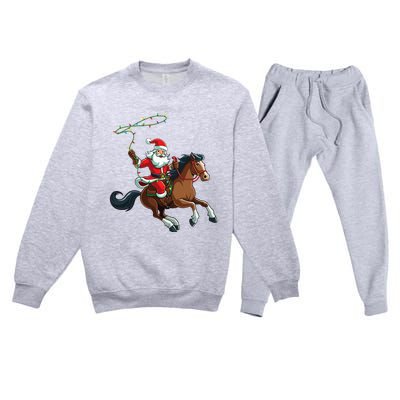 Cowboy Santa Riding A Horse Christmas Funny  Premium Crewneck Sweatsuit Set