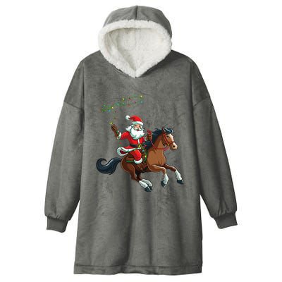 Cowboy Santa Riding A Horse Christmas Funny  Hooded Wearable Blanket