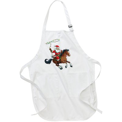 Cowboy Santa Riding A Horse Christmas Funny  Full-Length Apron With Pockets