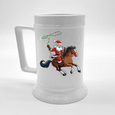 Cowboy Santa Riding A Horse Christmas Funny  Beer Stein