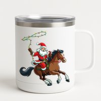 Cowboy Santa Riding A Horse Christmas Funny  12 oz Stainless Steel Tumbler Cup