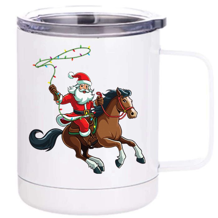 Cowboy Santa Riding A Horse Christmas Funny  12 oz Stainless Steel Tumbler Cup