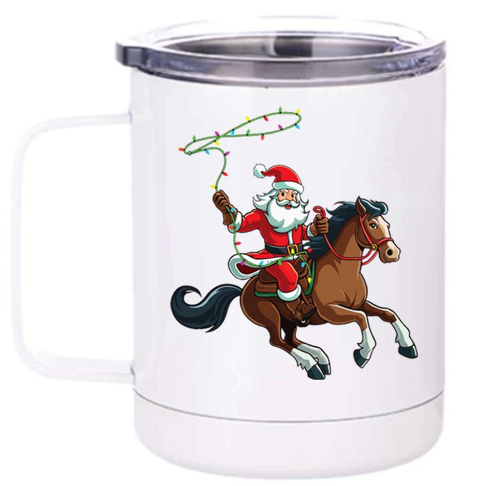 Cowboy Santa Riding A Horse Christmas Funny  12 oz Stainless Steel Tumbler Cup