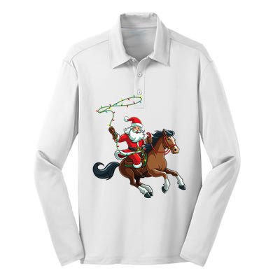 Cowboy Santa Riding A Horse Christmas Funny  Silk Touch Performance Long Sleeve Polo