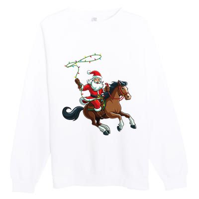 Cowboy Santa Riding A Horse Christmas Funny  Premium Crewneck Sweatshirt