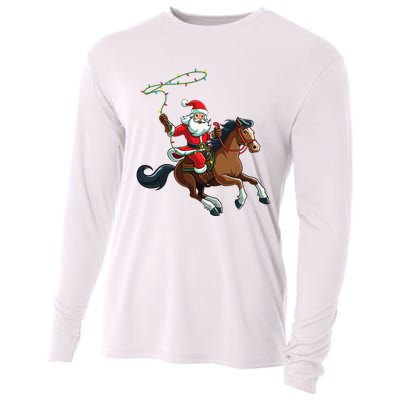 Cowboy Santa Riding A Horse Christmas Funny  Cooling Performance Long Sleeve Crew