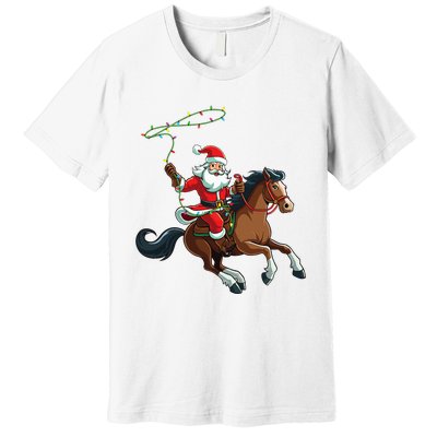 Cowboy Santa Riding A Horse Christmas Funny  Premium T-Shirt