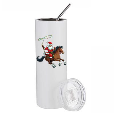 Cowboy Santa Riding A Horse Christmas Funny  Stainless Steel Tumbler