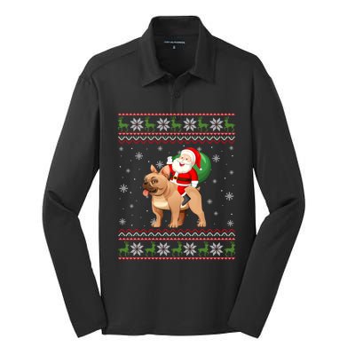 Christmas Santa Riding French Bulldog Ugly Xmas Sweater Gift Silk Touch Performance Long Sleeve Polo