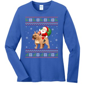 Christmas Santa Riding French Bulldog Ugly Xmas Sweater Gift Ladies Long Sleeve Shirt