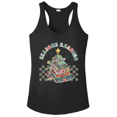 Christmas Seasons Reading Retro Book Tree Lights Xmas Reader Gift Ladies PosiCharge Competitor Racerback Tank