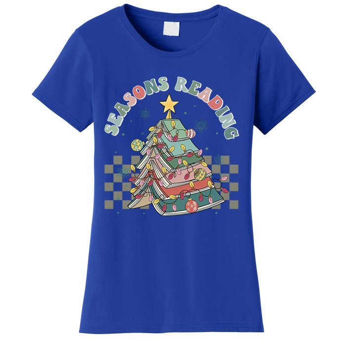 Christmas Seasons Reading Retro Book Tree Lights Xmas Reader Gift Women's T-Shirt