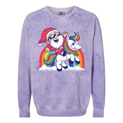 Christmas Santa Riding Unicorn Merry Xmas Gift Colorblast Crewneck Sweatshirt