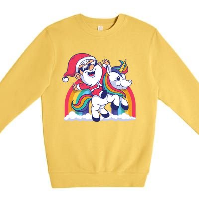 Christmas Santa Riding Unicorn Merry Xmas Gift Premium Crewneck Sweatshirt