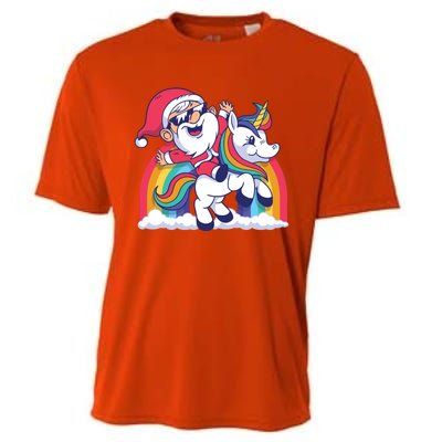 Christmas Santa Riding Unicorn Merry Xmas Gift Cooling Performance Crew T-Shirt