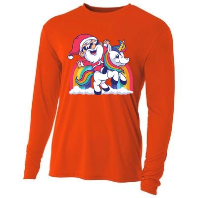 Christmas Santa Riding Unicorn Merry Xmas Gift Cooling Performance Long Sleeve Crew