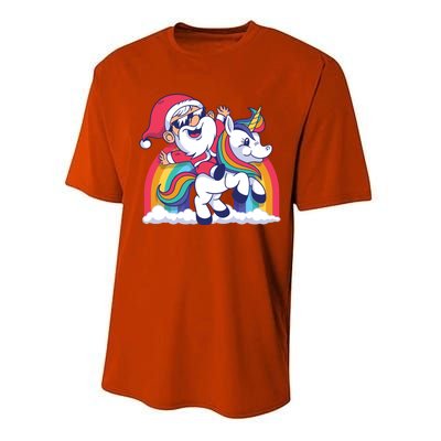 Christmas Santa Riding Unicorn Merry Xmas Gift Performance Sprint T-Shirt