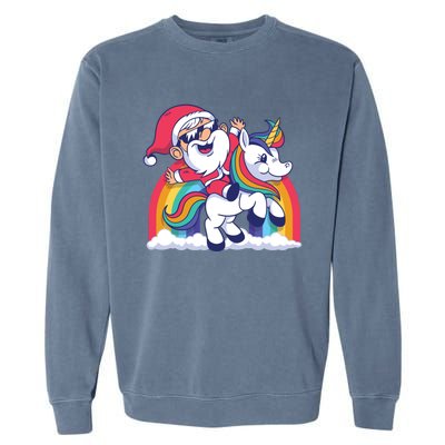 Christmas Santa Riding Unicorn Merry Xmas Gift Garment-Dyed Sweatshirt