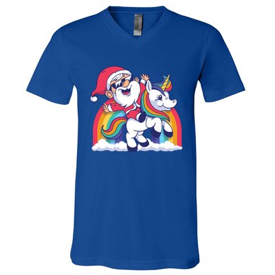 Christmas Santa Riding Unicorn Merry Xmas Gift V-Neck T-Shirt