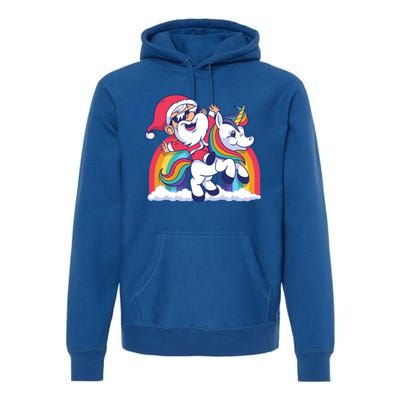 Christmas Santa Riding Unicorn Merry Xmas Gift Premium Hoodie