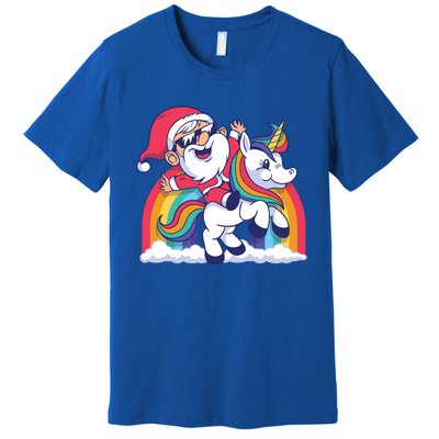 Christmas Santa Riding Unicorn Merry Xmas Gift Premium T-Shirt