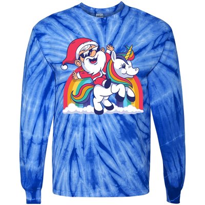 Christmas Santa Riding Unicorn Merry Xmas Gift Tie-Dye Long Sleeve Shirt