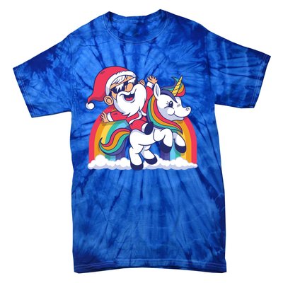 Christmas Santa Riding Unicorn Merry Xmas Gift Tie-Dye T-Shirt