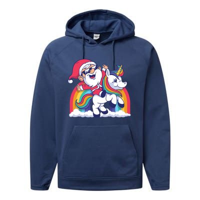 Christmas Santa Riding Unicorn Merry Xmas Gift Performance Fleece Hoodie