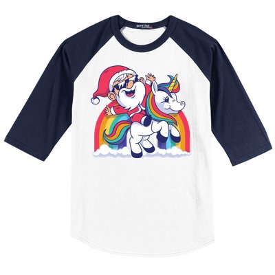 Christmas Santa Riding Unicorn Merry Xmas Gift Baseball Sleeve Shirt