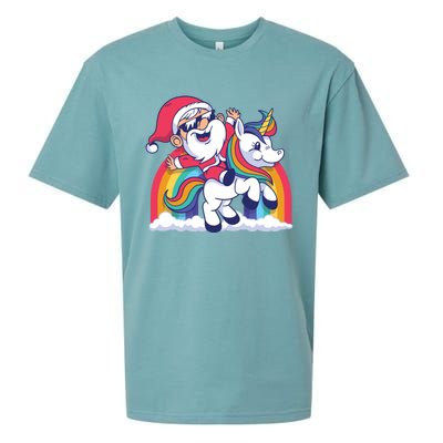 Christmas Santa Riding Unicorn Merry Xmas Gift Sueded Cloud Jersey T-Shirt