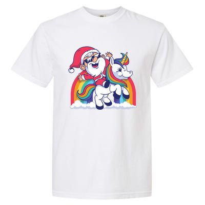 Christmas Santa Riding Unicorn Merry Xmas Gift Garment-Dyed Heavyweight T-Shirt