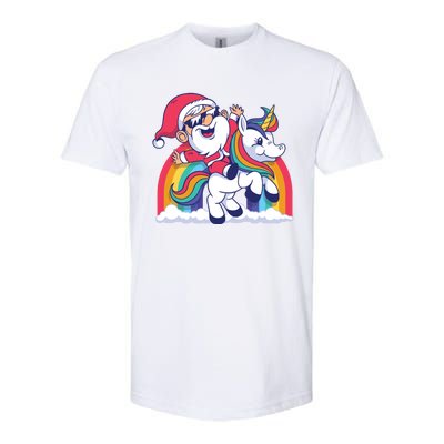 Christmas Santa Riding Unicorn Merry Xmas Gift Softstyle CVC T-Shirt