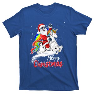 Christmas Santa Riding Unicorn Xmas Rainbow Funny Gift T-Shirt