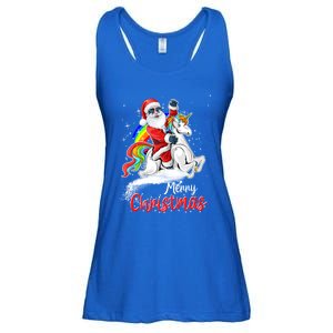 Christmas Santa Riding Unicorn Xmas Rainbow Funny Gift Ladies Essential Flowy Tank