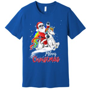 Christmas Santa Riding Unicorn Xmas Rainbow Funny Gift Premium T-Shirt