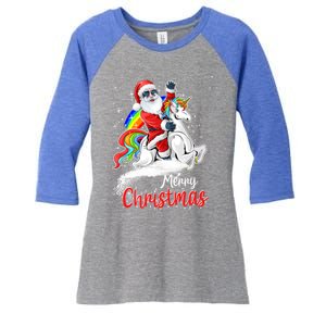 Christmas Santa Riding Unicorn Xmas Rainbow Funny Gift Women's Tri-Blend 3/4-Sleeve Raglan Shirt