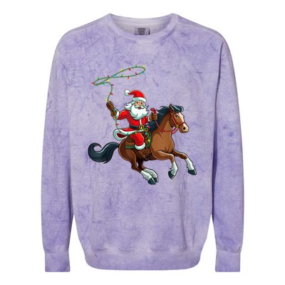 Cowboy Santa Riding A Horse Christmas Funny Colorblast Crewneck Sweatshirt