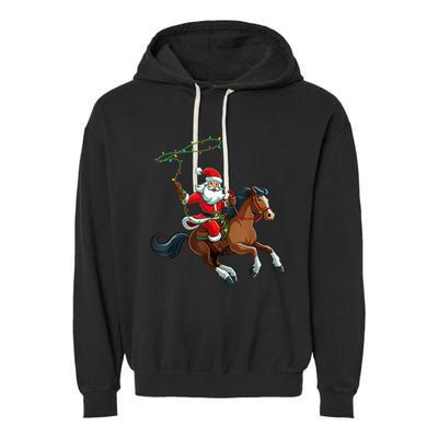 Cowboy Santa Riding A Horse Christmas Funny Garment-Dyed Fleece Hoodie