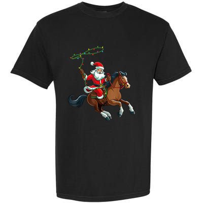 Cowboy Santa Riding A Horse Christmas Funny Garment-Dyed Heavyweight T-Shirt