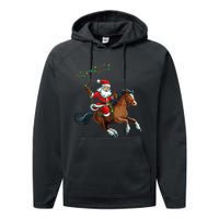 Cowboy Santa Riding A Horse Christmas Funny Performance Fleece Hoodie