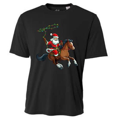 Cowboy Santa Riding A Horse Christmas Funny Cooling Performance Crew T-Shirt