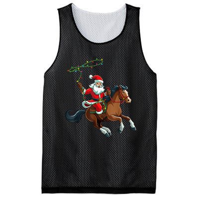 Cowboy Santa Riding A Horse Christmas Funny Mesh Reversible Basketball Jersey Tank