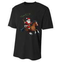 Cowboy Santa Riding A Horse Christmas Funny Performance Sprint T-Shirt