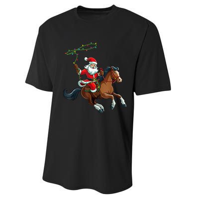 Cowboy Santa Riding A Horse Christmas Funny Performance Sprint T-Shirt