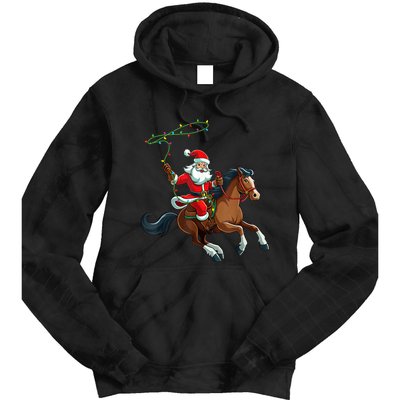 Cowboy Santa Riding A Horse Christmas Funny Tie Dye Hoodie