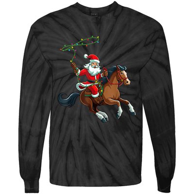 Cowboy Santa Riding A Horse Christmas Funny Tie-Dye Long Sleeve Shirt