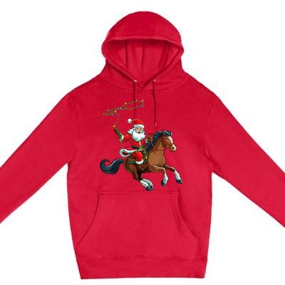 Cowboy Santa Riding A Horse Christmas Funny Premium Pullover Hoodie