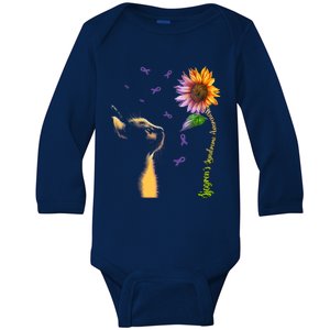 Cat Sunflower Sjogren's Syndrome Awareness Gift Baby Long Sleeve Bodysuit