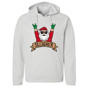 Christmas Sleigher Santa Rock Xmas Rocker Performance Fleece Hoodie