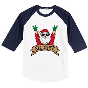 Christmas Sleigher Santa Rock Xmas Rocker Baseball Sleeve Shirt